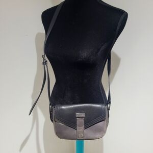 Sorel Women's Leather Magnetized Color Block Crossbody Bag Black Gray Casual